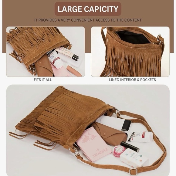 NEW LIATALIA ITALIAN SUEDE LEATHER BOHO TURQUOISE FRINGE CROSSBODY PURSE HANDBAG - Picture 13 of 14